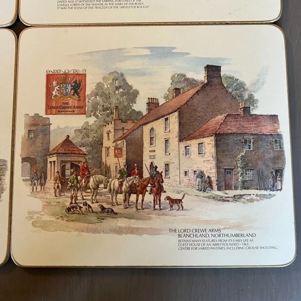 Vintage Cloverleaf Table Mats Set Olde Inns of England Cork Backed Placemats Set